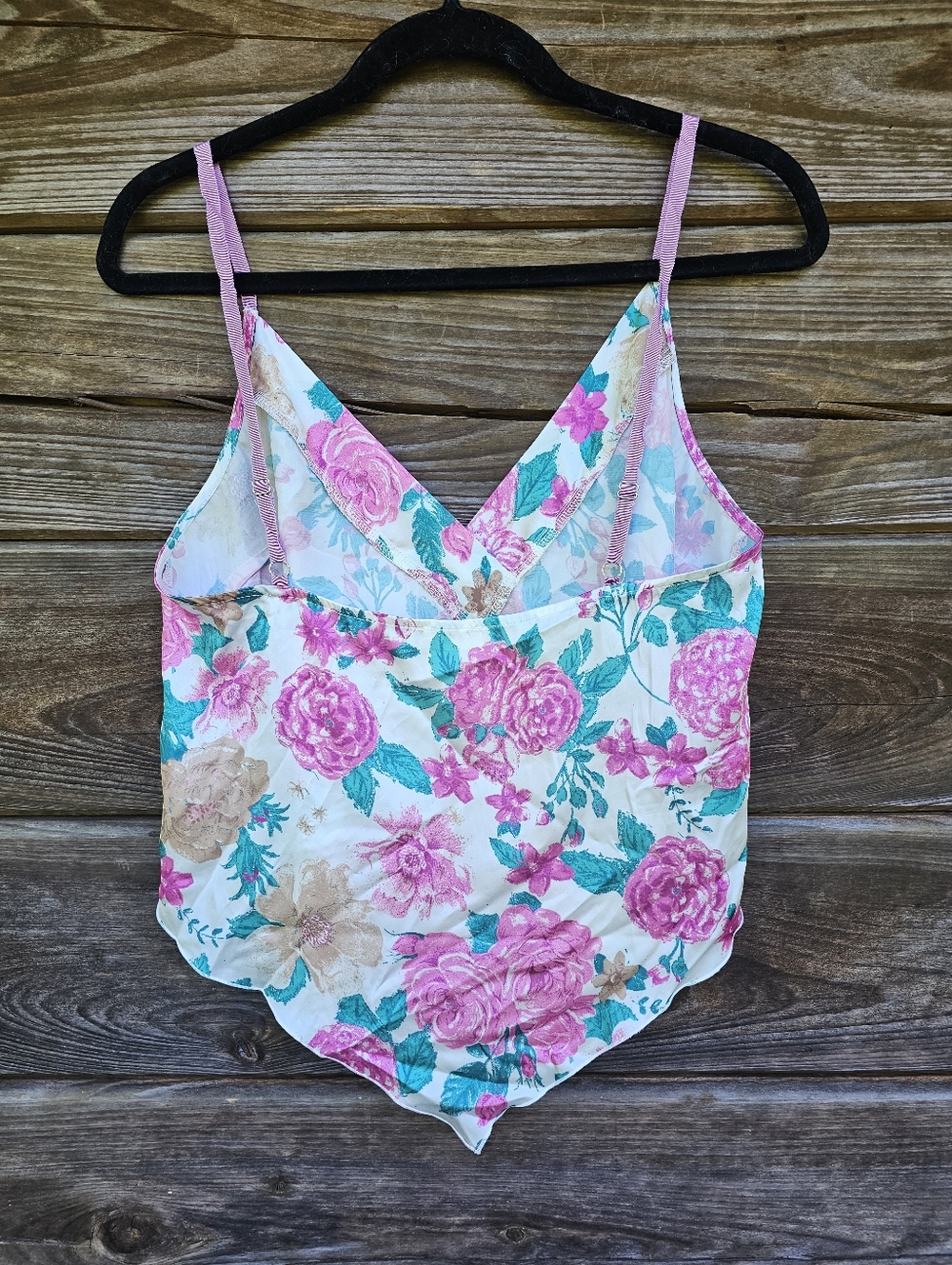 Free People Floral Handkerchief Hem Cami Tank Top Pink Green Boho Size M - Picture 4 of 7